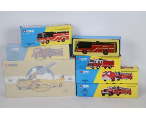 Corgi - Six boxed Corgi diecast US Fire Engines / Appliances. Lot includes Corgi #52202 Schaumburg E-One Cyclone II Pumper; #