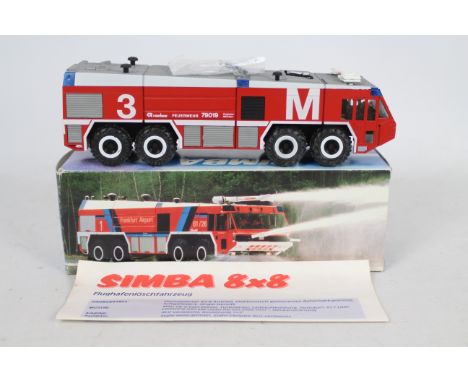 NZG - A boxed diecast 1:50 scale NZG #345 Rosenbauer Simba 8x8 Air Crash Rescue Vehicle. The model in 'Munich Airport' livery