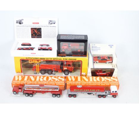 Trux, Schabak, Winross, Barlux, Off 43, Wiking, Others - An interesting collection of seven boxed diecast  and plastic 'Fire'