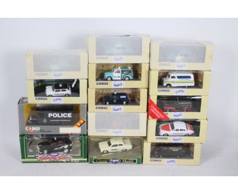 Corgi Classics - 14 boxed Corgi Classic diecast model Police vehicles. Lot includes Corgi #96956 Morris Mini Van; C706 Jaguar