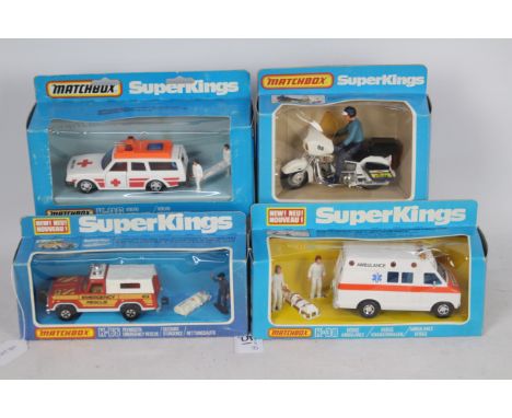 Matchbox Superkings - Four boxed diecast Matchbox Superkings diecast model vehicles. Lot comprises of K-65 Plymouth Emergency