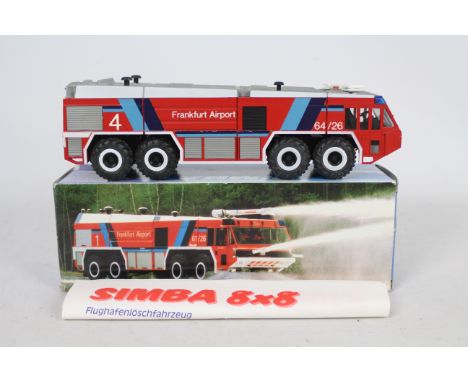 NZG - A boxed diecast 1:50 scale NZG #345 Rosenbauer Simba 8x8 Air Crash Rescue Vehicle. The model in 'Frankfurt Airport' liv