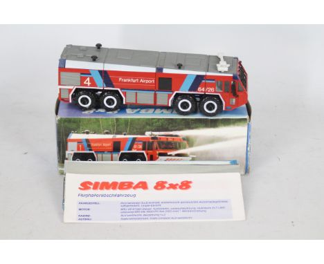 NZG - A boxed diecast 1:50 scale NZG #345 Rosenbauer Simba 8x8 Air Crash Rescue Vehicle. The model in 'Frankfurt Airport' liv