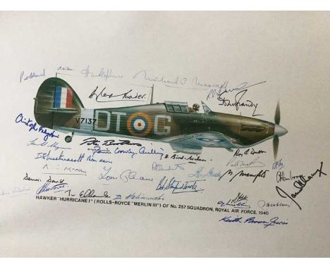 Multiple signed WW2 Print. This Battle of Britain Hurricane was flown by Fg Offr K Pniak a Polish Pilot during the Battle. Th