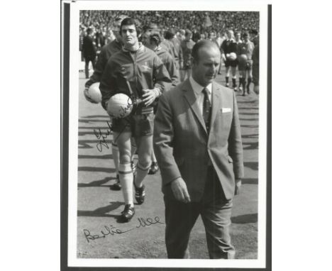 Frank McLintock and Bertie Mee signed photo. Black and white 8x6 photo signed by Arsenal legend Frank McLintock and former Ar