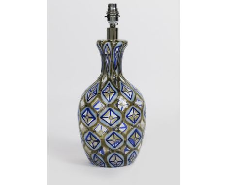 A Barovier Athena Cattedralle lamp base designed by Ercole Barovier,  shouldered form with chrome metal fitting, white, blue 