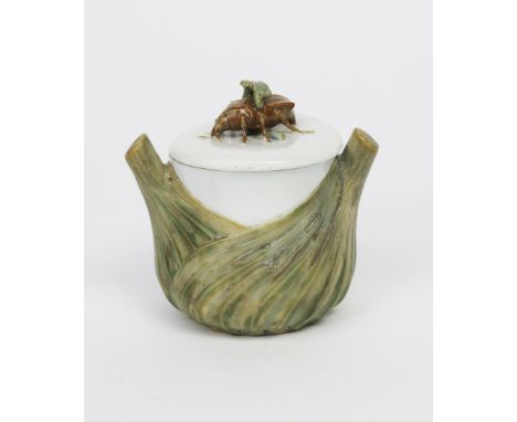 A Sevres porcelain sugar basin and cover,  naturalistically modelled as a fennel bulb, the cover with a beetle forming the fi
