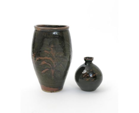 David Leach OBE (1911-2005) a Lowerdown Pottery stoneware Foxglove  vase, compressed cylindrical form, resist decorated in te