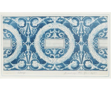 Selwyn Image (1849-1930) design for architectural tiles watercolour on paper, framed signed in pencil and annotated 31 x 17cm