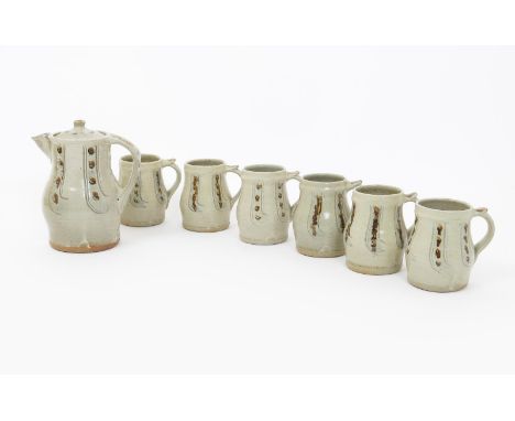 Jim Malone (born 1946) an Ainstable Pottery coffee set for six, comprising; coffee pot and cover and six tankard mugs, with s