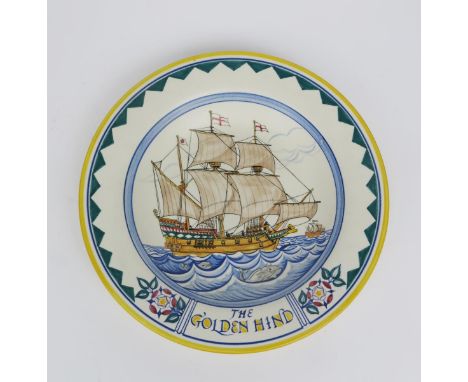 'The Golden Hind' a Poole Pottery wall charger probably designed by Arthur Bradbury, dated 1953, drawn by Margaret Holder and