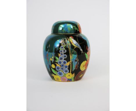 'Nightingale' an Art Deco Carlton Ware ginger jar lamp base, pattern 3562, painted and enamelled with flowers and foliage on 