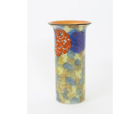 A Wilkinson Tahiti 194 vase designed by John Butler, pattern no. 8488, painted with a band of chrysanthemum flowers in colour