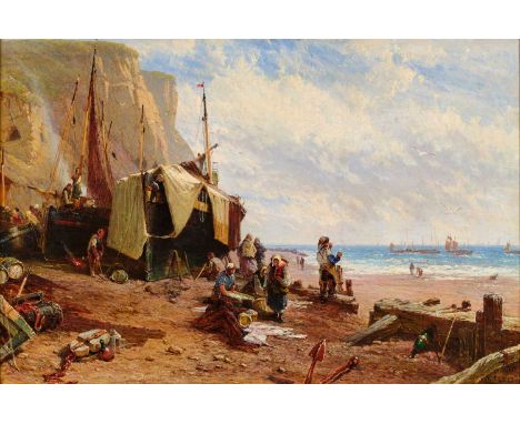Edwin Ellis (1841-1895) "Under the East Cliff, Hastings" Signed and dated (18)70, oil on canvas, 49.5cm by 74.5cmThe artist e