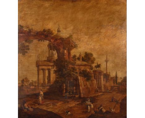 After Canaletto (1697-1798) Italian A capriccio of ruins with figures Oil on canvas, 152cm by 138.5cmProvenance: This is a co