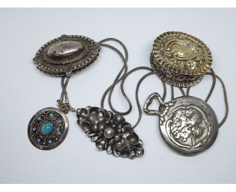 A mixed lot of hallmarked silver and white metal comprising a hallmarked silver backed miniature hand mirror, a hallmarked si