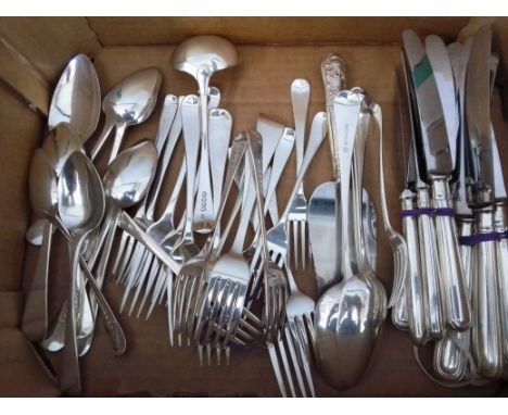 Assorted silver flatware comprising four forks by Hester Bateman, London 1792, two forks by William Eley I & William Fearn, L