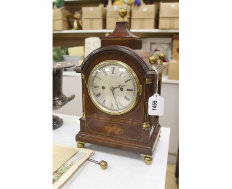 An inlaid mahogany twin fusee bracket clock, height 40cm