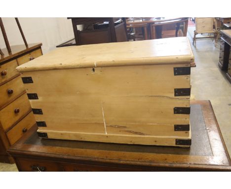 A Victorian pine trunk, width 89cm, depth 46cm, height 48cm