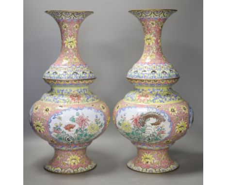 A pair of Chinese canton enamel vases, height 47cm