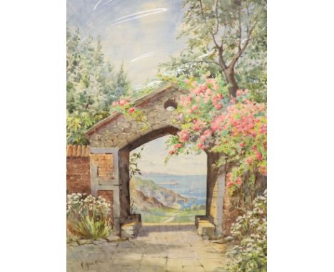 Kathleen Howitt (20th century), 'A Garden of Memories' and 'Old Monastery Gate' and another watercolour by Muriel K. Perkes, 