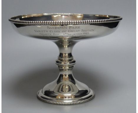 A silver presentation horse racing tazza, inscribed 'Sandown Park/Variety Club of Great Britain/Charity Day 4th September 196