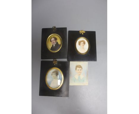 Four 19th/early 20th portrait miniatures on ivory