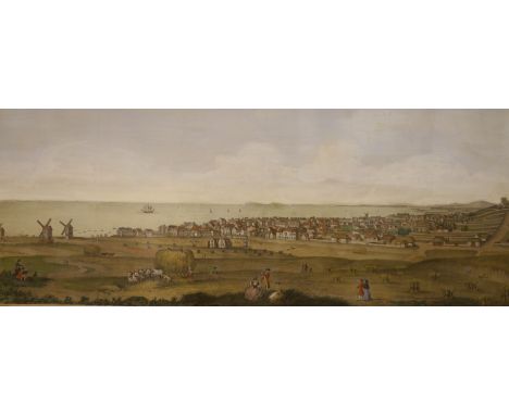 After James Lambert (1725-1788), coloured lithograph, 'A Perspective View of Brighthelmston, and of the Sea Coast as far as t