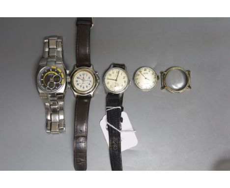 A gentleman's stainless steel Record manual wind wrist watch, case diameter 34mm, a similar Gruen Precision Auto-Wind watch a