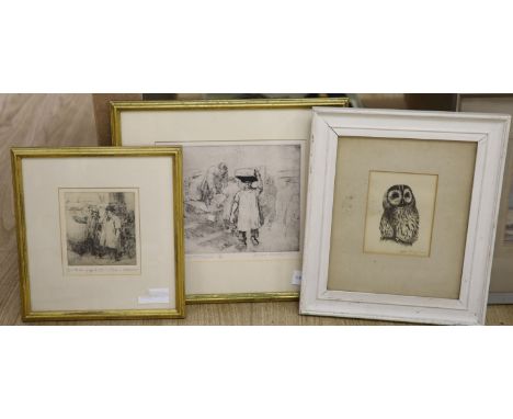 Roland Batchelor, two etchings, Billingsgate, signed in pencil, and a Ralph Thompson print
