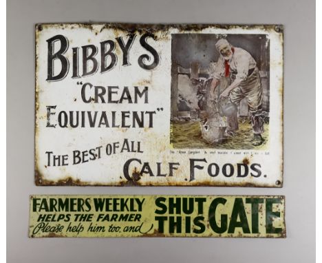 A "Bibby's Calf Foods" Enamel Advertising Sign, Early 20th Century, worded "Bibby's Cream Equivalent - The Best of All Calf F