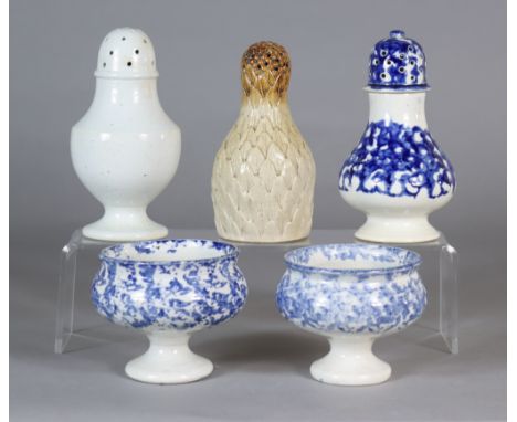 An English Brown Salt Glazed Stoneware Pottery Caster, 19th Century, modelled as an artichoke, 4.5ins high, a white ware exam