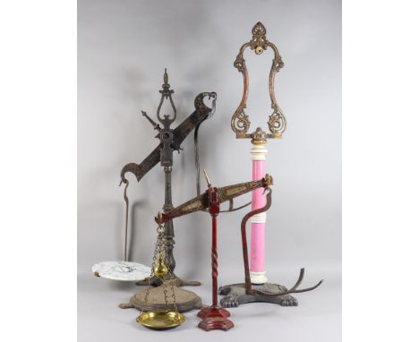 A Set of Red Painted Cast Iron W&amp;T Avery Balance Scales, 16.75ins high, a set of cast iron balance scales with marbled ce