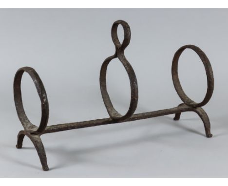 An English Wrought Iron Three-Ring Pipe Kiln, 13ins wide x 8.75ins high
