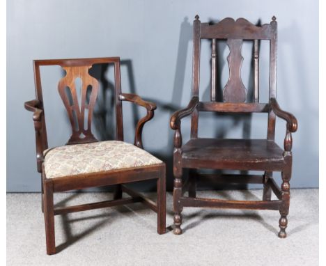 A 17th Century Oak Armchair and an Early George III Mahogany Square Back Armchair, the 17th Century armchair with high back, 