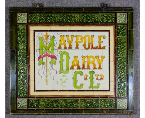 A Heavy Metal Framed Advertising Tiled Panel, Late 19th/Early 20th Century, for Maypole Dairy Co. Ltd, within moulded green g