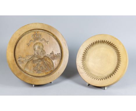 A Carved Hardwood Shortbread Mould, Early 20th Century, carved with profile portrait of Edward VII against Windsor Castle, cr