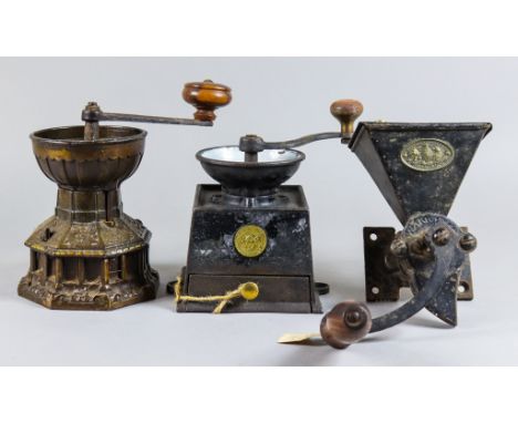 An Archibald Kenrick &amp; Sons Cast Iron Coffee Grinder of Octagonal Form, 19th Century, with crank handle, 5.75ins high, an