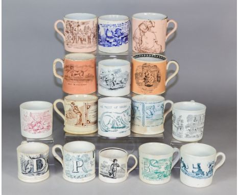 A Collection of Transfer Printed Pottery Child's Wares, 19th Century, including pearl ware mug printed with a peasant boy and