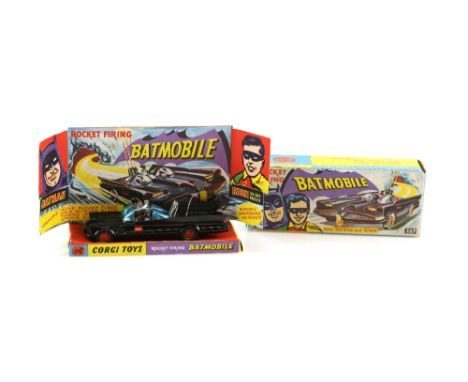 Corgi 267 - Batmobile with Batman and Robin and rockets in original packet, boxed,.   Box and flaps worn and with tears and s