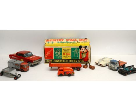 A Marx 'Mystery Space Ship' (boxed) and other vintage toys to include a Mickey Mouse toy, a Corgi Toys Batman Batmobile and a