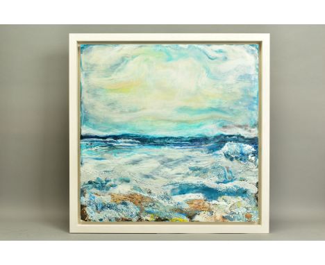 JENNINE PARKER (BRITISH 1971), 'Sea of Splendor', a coastal seascape, initialled bottom right, mixed media on board, image si