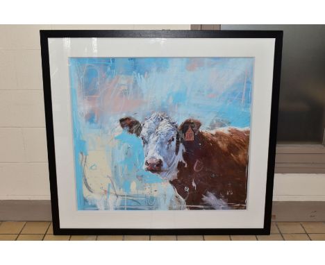 JAMES BARTHOLOMEW (BRITISH CONTEMPORARY), 'Big Sur, Hereford', a portrait of a Hereford Cow, signed bottom right, pastel on p