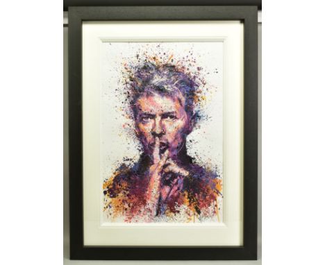DANIEL MERNAGH (BRITISH CONTEMPORARY), 'She Says Shhhh', a Limited Edition print of a David Bowie portrait, 89/95, signed bot
