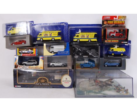 An assorted set of model cars to include some Michelin vans, Mercedes Benz models and a Playmates Star Trek Starfleet Type II