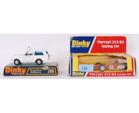 A set of 2x original vintage diecast models. Ferrari 312/B2 Racing Car 226 &amp; Range Rover Ambulance 268. Ferrari in origin