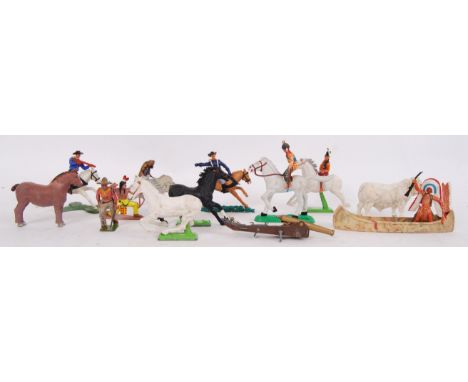 A large collection of vintage Britains and Timpo figures of horses, cows, cowboys etc.&nbsp;

POSTAGE: Worldwide Postage &amp