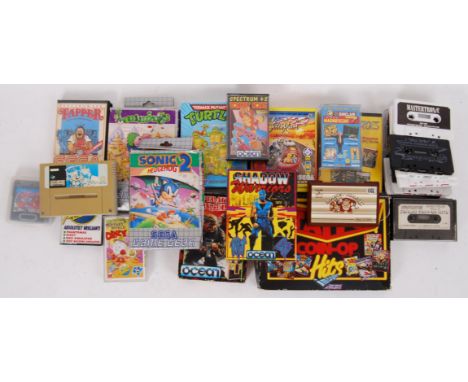 A collection of approximately x28 Sega and Nintendo games in their original boxes. Titles include; Light Gun, Teenage Mutant 