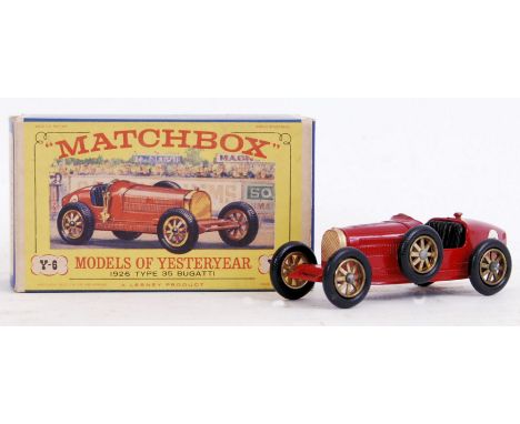 An orignal vintage Matchbox Lesney Models Of Yesteryear Y6 1926 Type 35 Bugatti. Rare variation with gold radiator. Within or