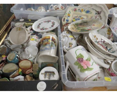 Two trays of mixed ceramics to include table ware by Wedgwood, Spode and Doulton, together with various items including Doult